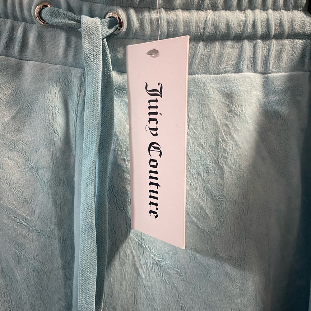 Juicy Couture Aqua Velour Shorts with Pink Logo Patch - Picture 5 of 5